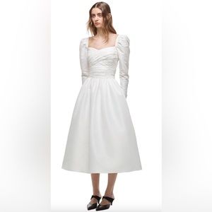 Self-Portrait white gathered taffeta midi dress